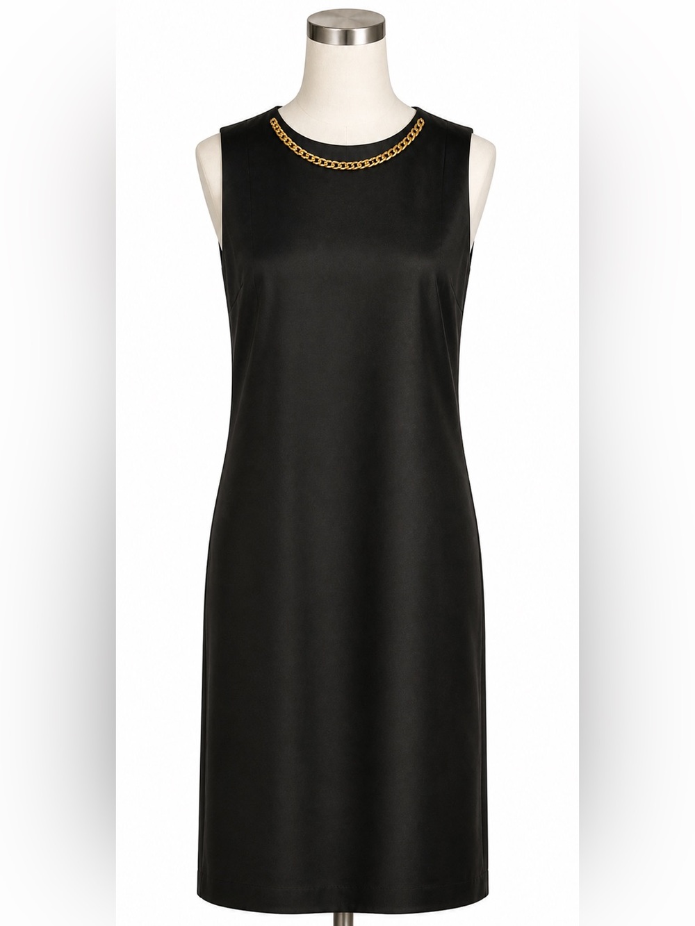 Michael Kors Cute Black Bias Slip Gold Tone Chain Link Neckline Dress, Size XL